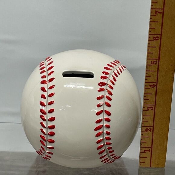 Ceramic Baseball Piggybank White with Red Stitch. - Picture 7 of 8